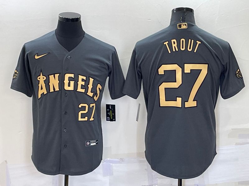 Men Los Angeles Angels 27 Trout Grey 2022 All Star Nike MLB Jerseys